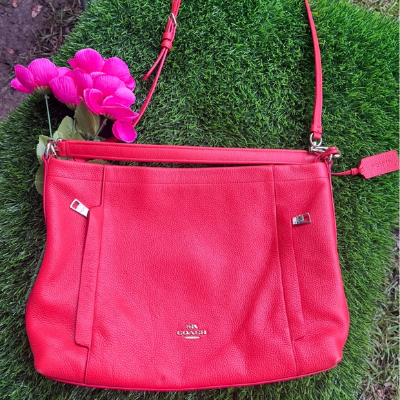 COACH PEBBLED LEATHER CROSSBODY HANDBAG PURSE GENUINE DEEP ORANGE GUC - Picture 15 of 15